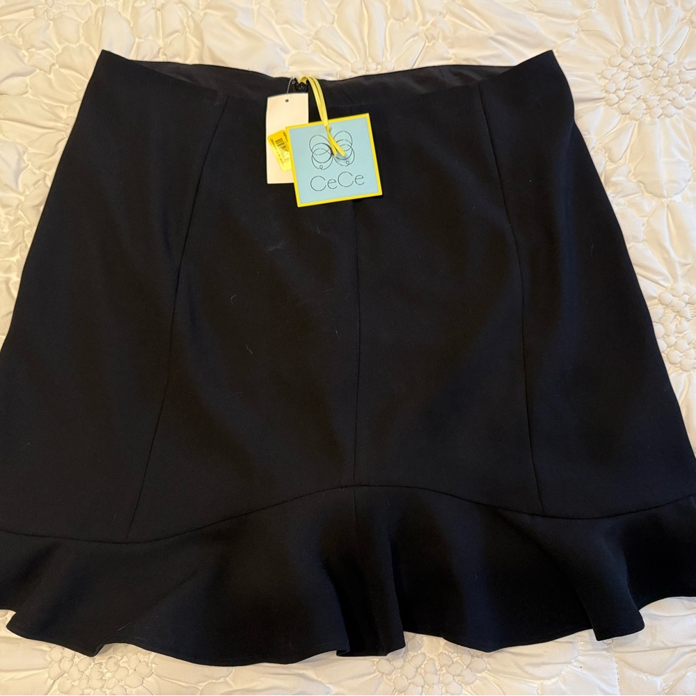 CeCe Black Ruffled Mini Skirt Cocktail size 12 NWT